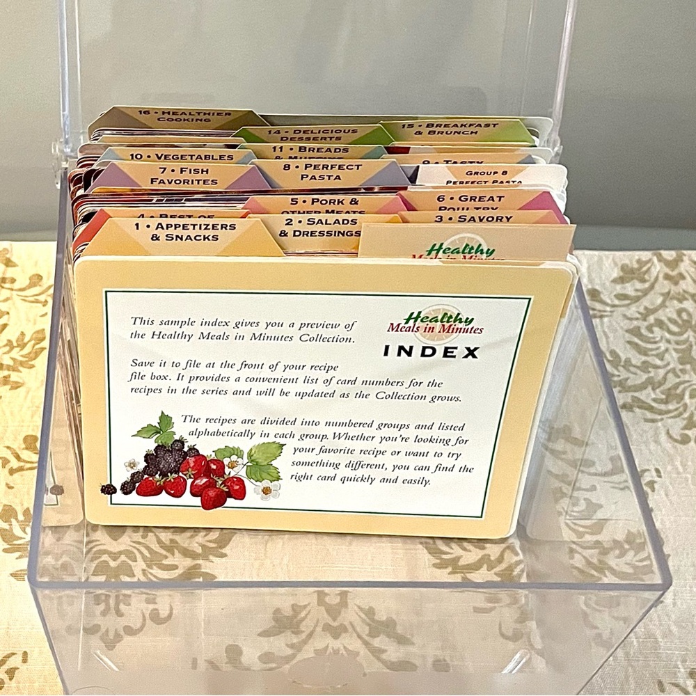 1995 Vintage Recipe Box Half-Full with Colorful Index Cards 16 Categories